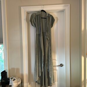 Green ribbed velvet wrap dress